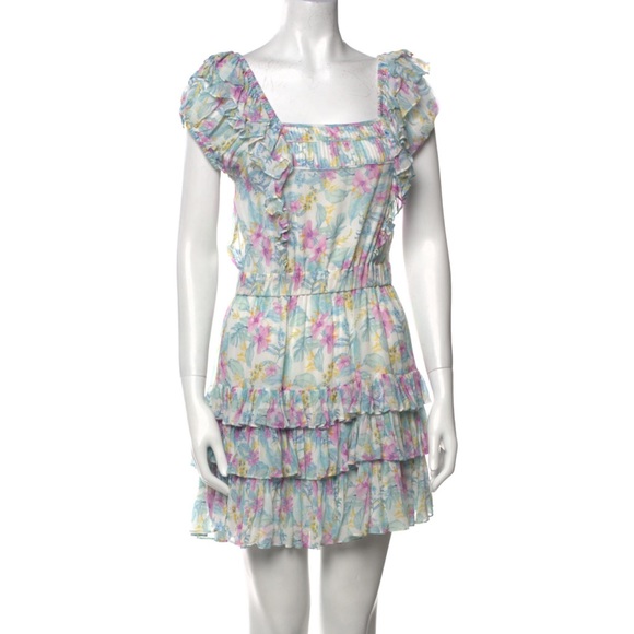 LoveShackFancy x Intermix Exclusive Ivorie Viscose Floral Ruffle Mini Dr… - Picture 7 of 10
